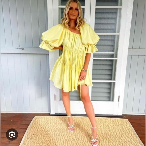 Aje hushed asymmetric dress lemon size 8 NWT